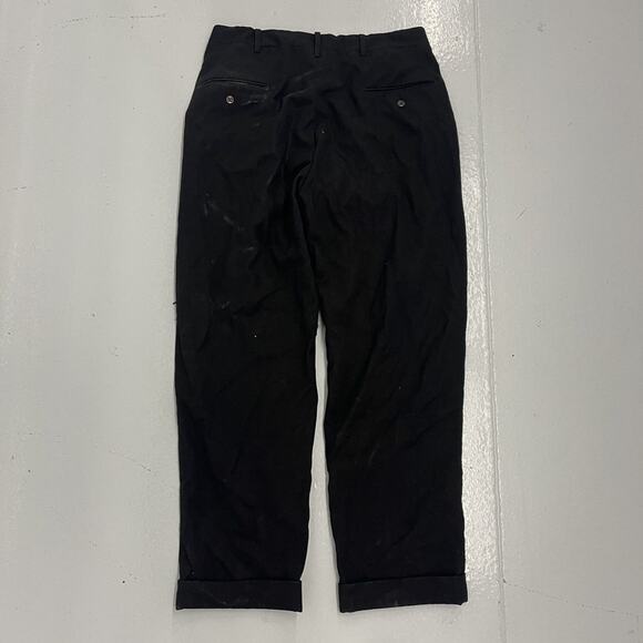 Vintage 60s Black Wool Flat Front Trousers 32x28 - Picture 4 of 6
